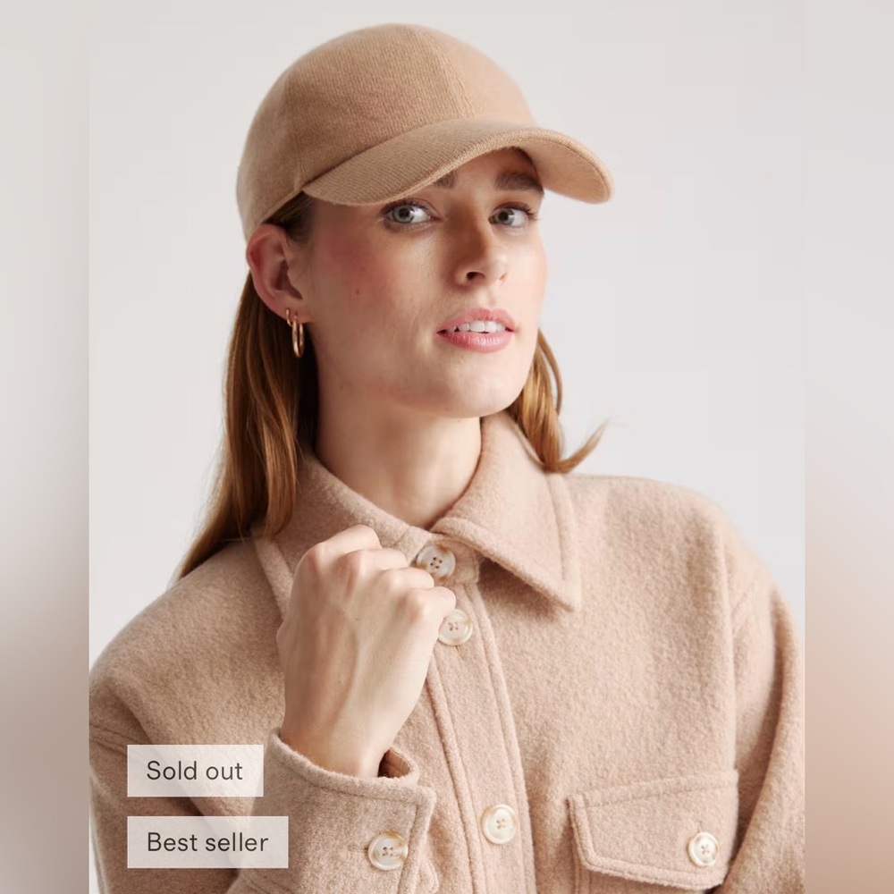 Quince 100% Cashmere Baseball Cap Beige Tan Adjustable Strap Hat